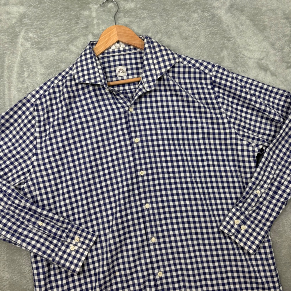 Peter Millar Gingham Button Down Shirt Mens XL Blue White Check Cotton LS